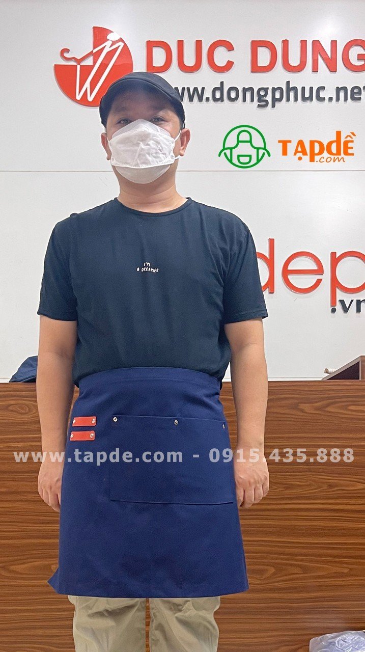 Tạp dề dáng ngắn màu xanh đen - sản phẩm handmade - Tạp dề phối da | Tap de dong phuc